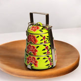 Hand Painted 3 Tier Steel Tiffin Box - Green